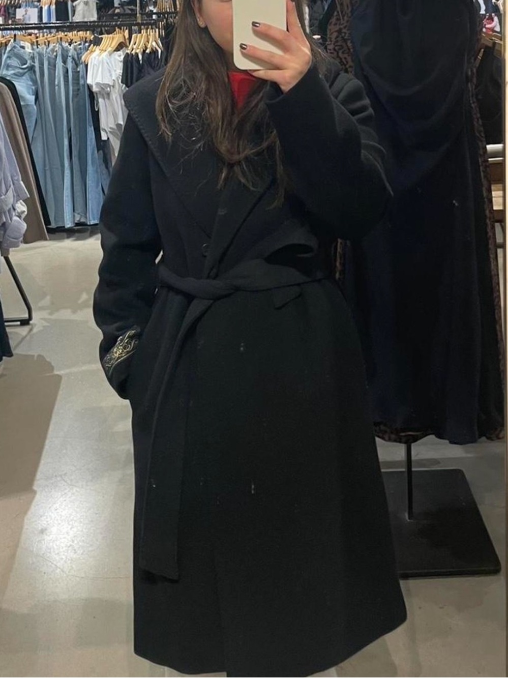 Aritzia Black Belted Wrap Coat